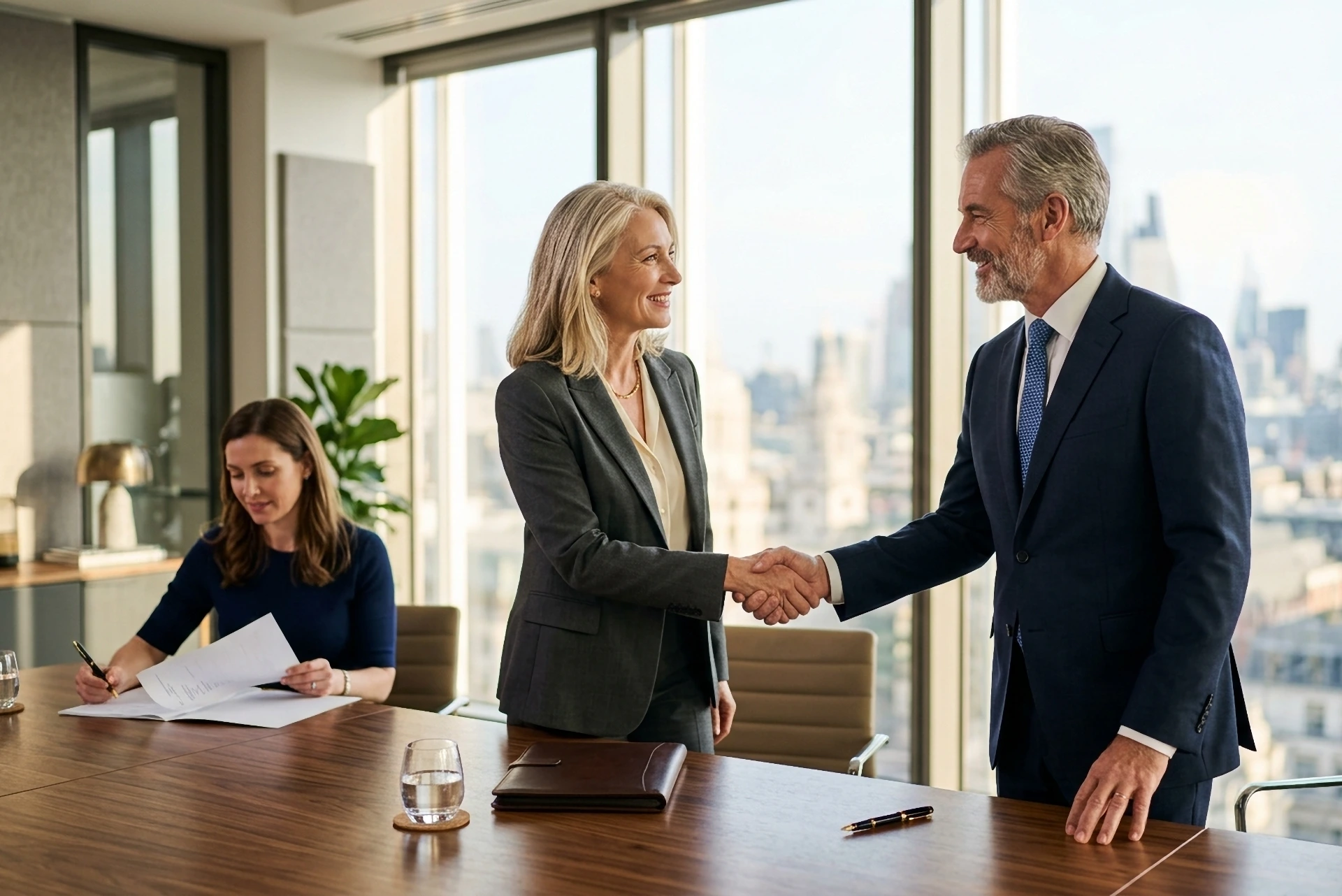 Two professionals reviewing a client file together